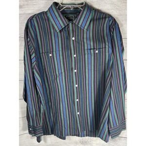 Vintage 90s Blocks Striped Button Up Shirt XL Multicolor Cotton Blend